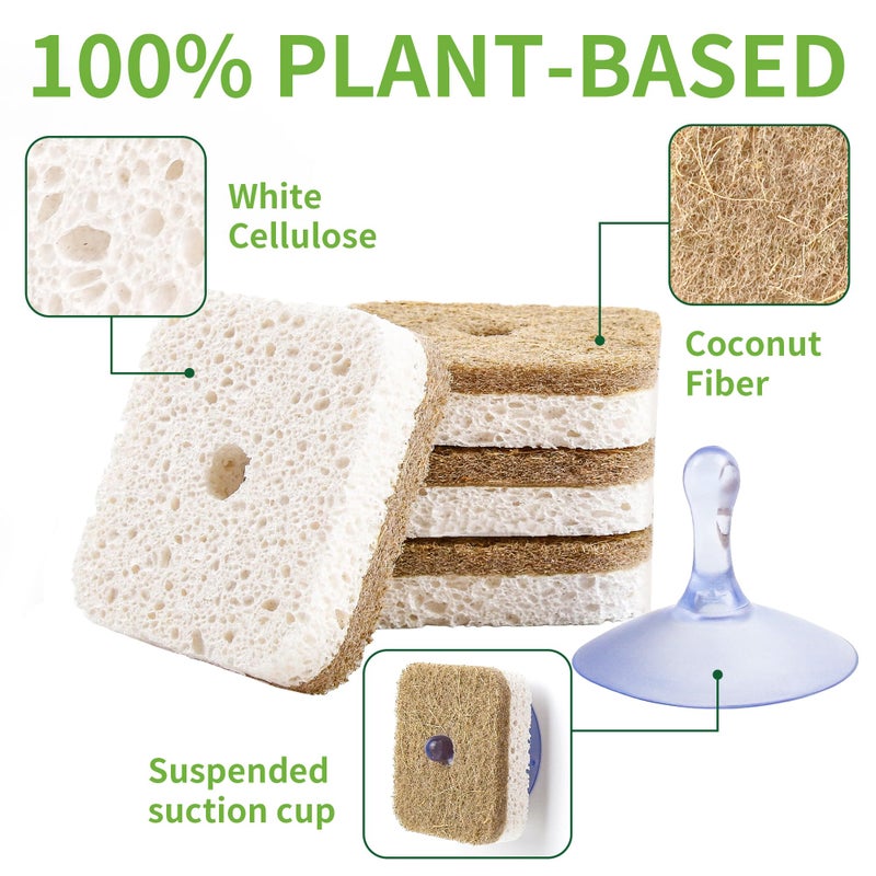 kickleen 12Pack Kickleen Natural Kitchen Scrub Dish Sponge with Suction Hanger Biodegradable Compostable Cellulose and Coconut Non-Scratch Sponge for Kitchen, Bathroom, Household (White-12) - Image 2